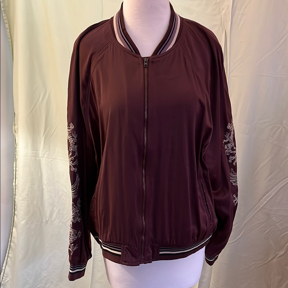 American Eagle Outfitters Purple Bomber Jacket with Ribbed Cuffs